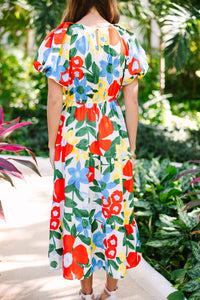 vibrant floral midi dress