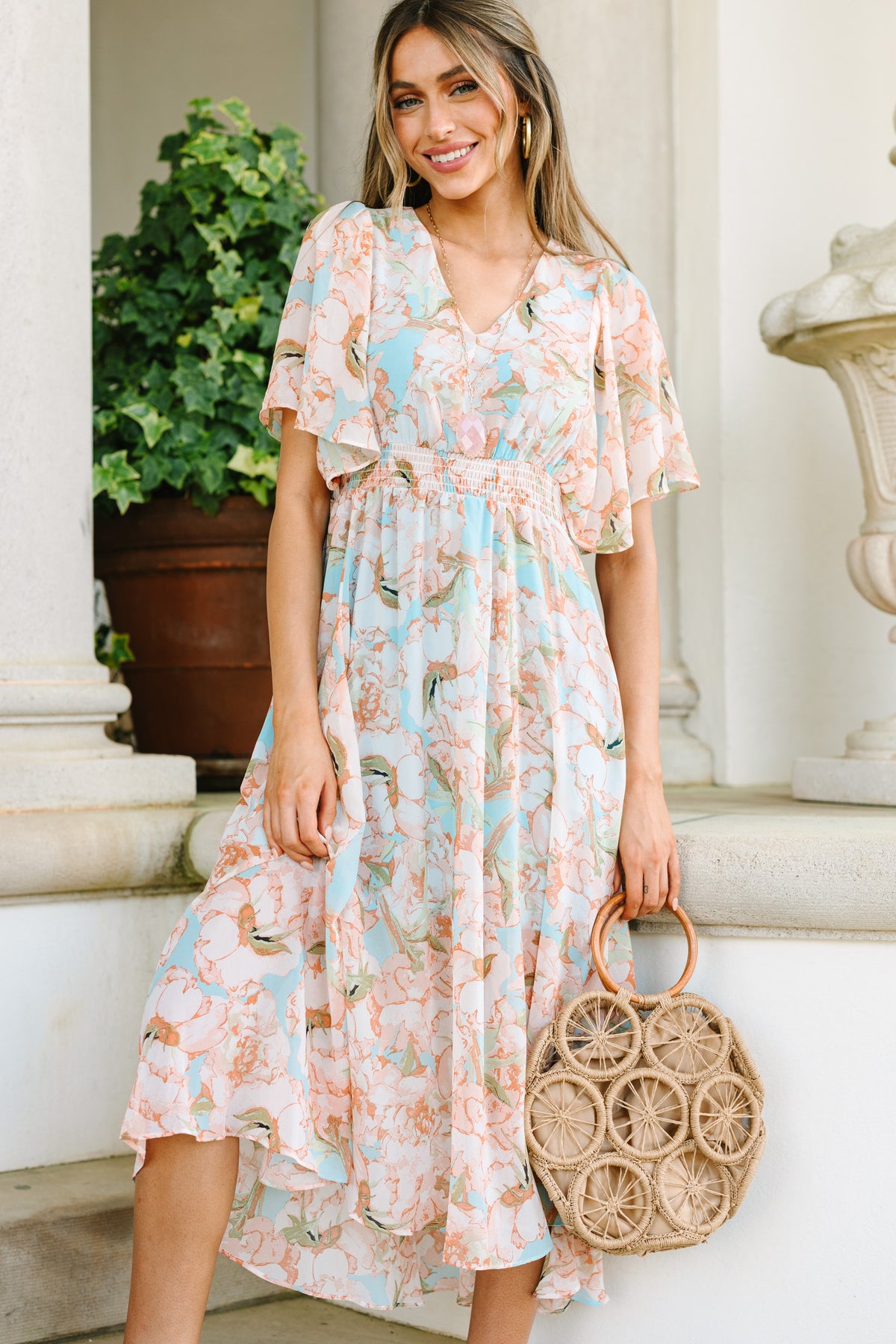 Field Of Dreams Light Blue Floral Midi Dress  Shop the Mint