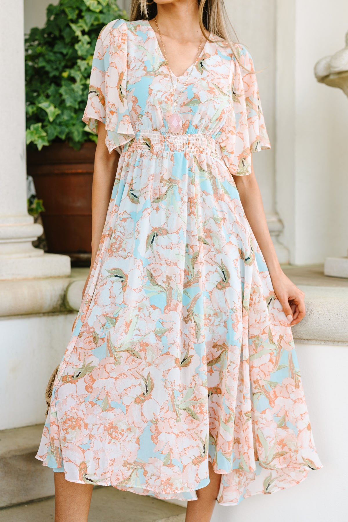 Field Of Dreams Light Blue Floral Midi Dress – Shop the Mint
