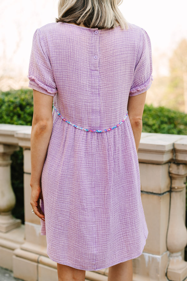 purple mineral wash babydoll dress with short sleeves
