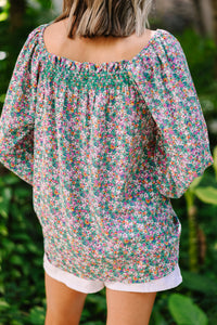 Just So You Green Ditsy Floral Blouse