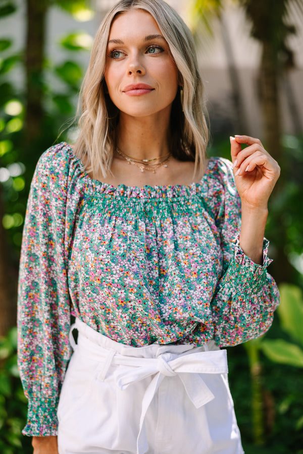 Just So You Green Ditsy Floral Blouse