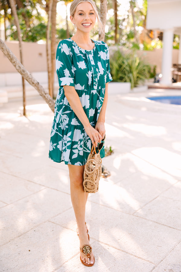 Here For You Green Floral Babydoll Dress