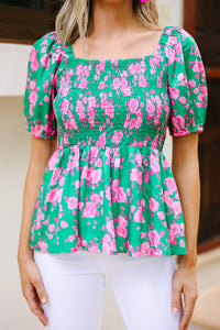 Couldn't Change Green Floral Peplum Blouse