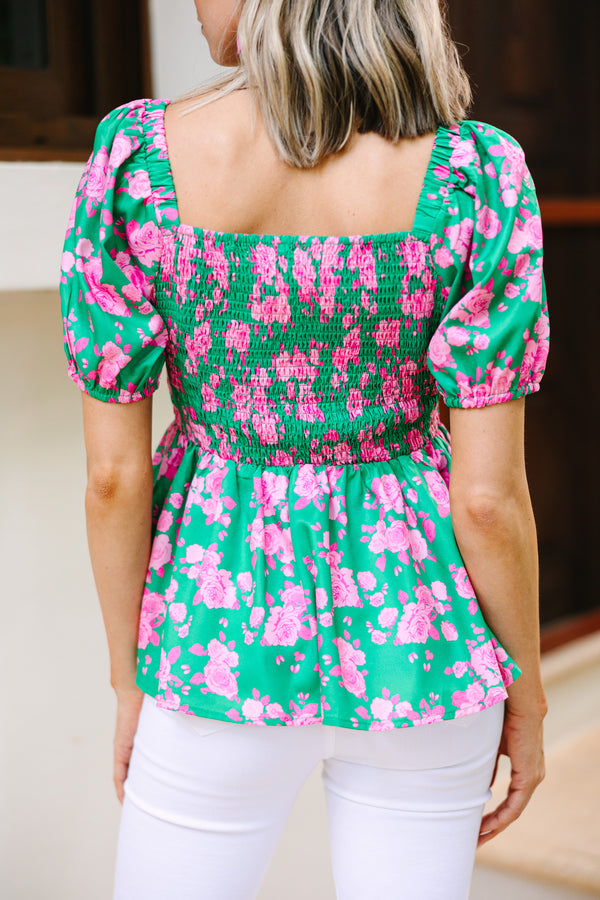 Couldn't Change Green Floral Peplum Blouse