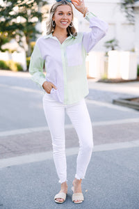 Off The Hook Green Striped Button Down Top