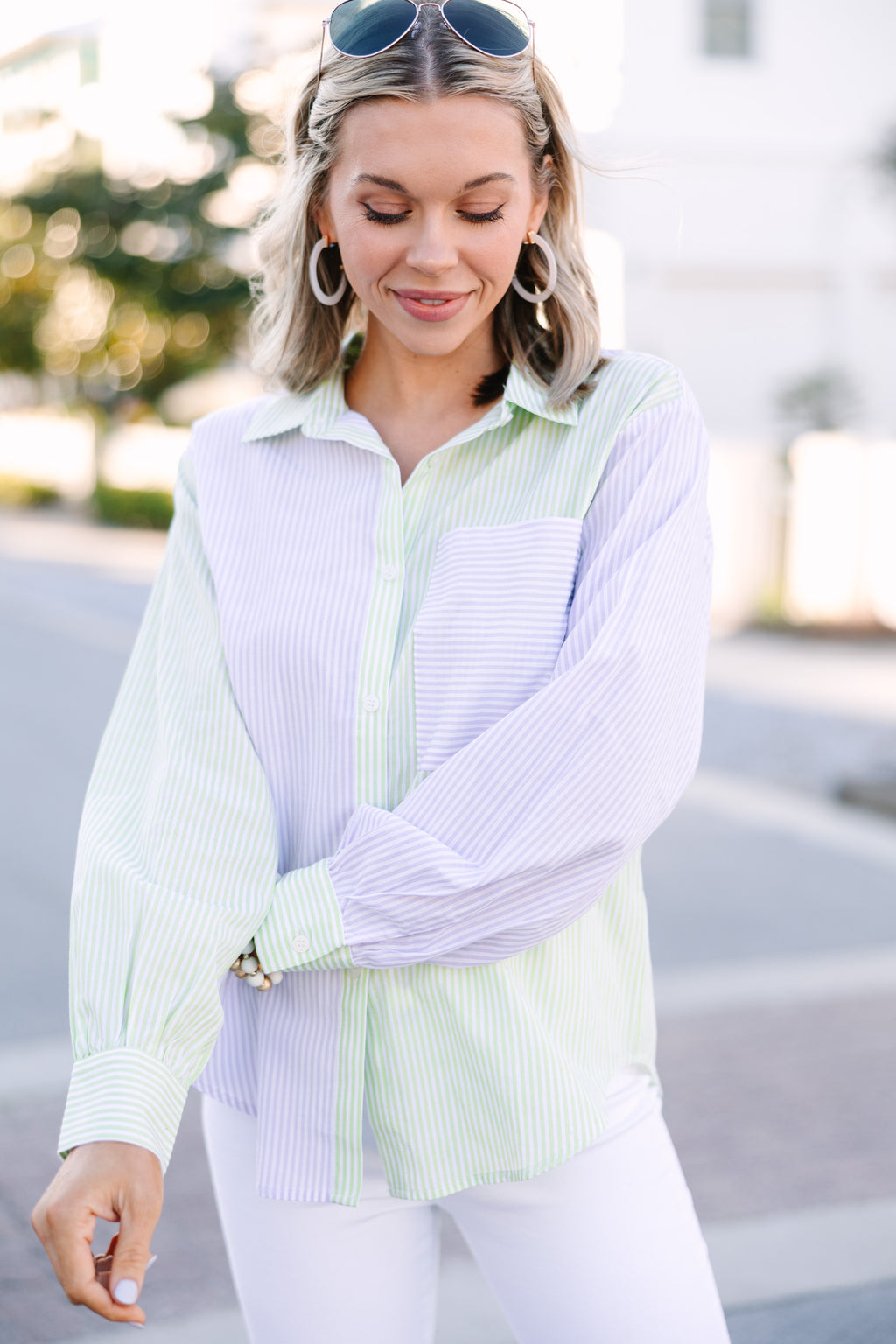Off The Hook Green Striped Button Down Top – Shop the Mint