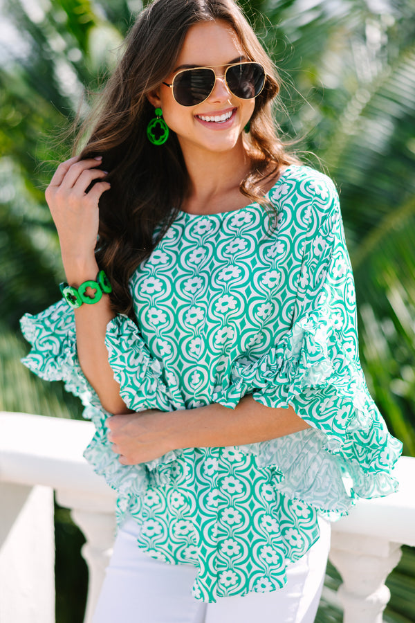 Take A Look Green Ditsy Floral Top