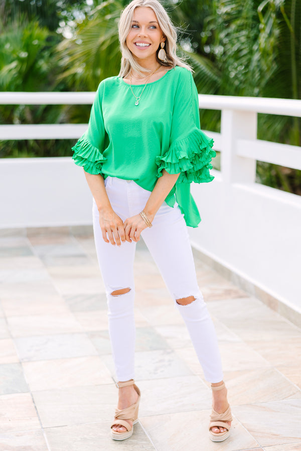 All The Frills Kelly Green Ruffled Blouse