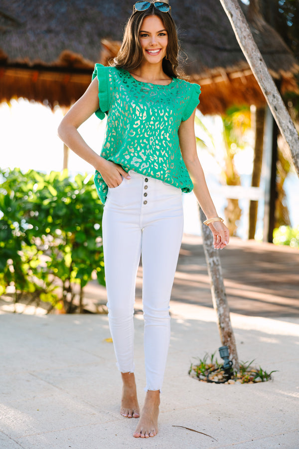 Out For The Day Emerald Green Leopard Top