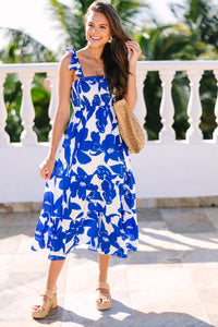 Tell Your Story Royal Blue Floral Midi Dress