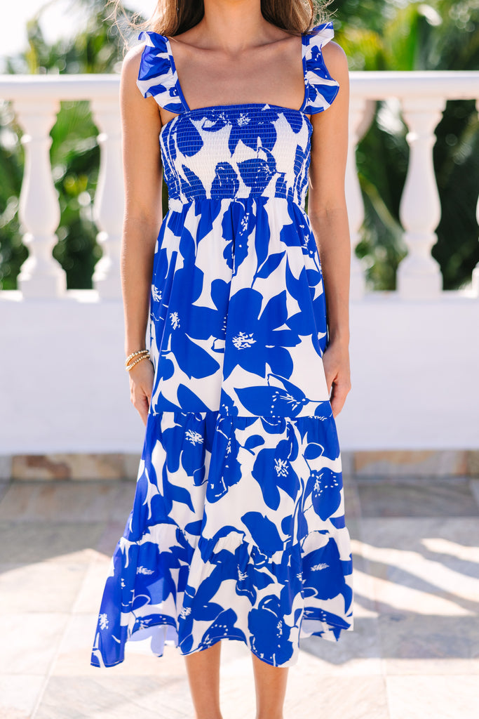 Tell Your Story Royal Blue Floral Midi Dress – Shop the Mint