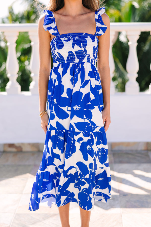 Tell Your Story Royal Blue Floral Midi Dress