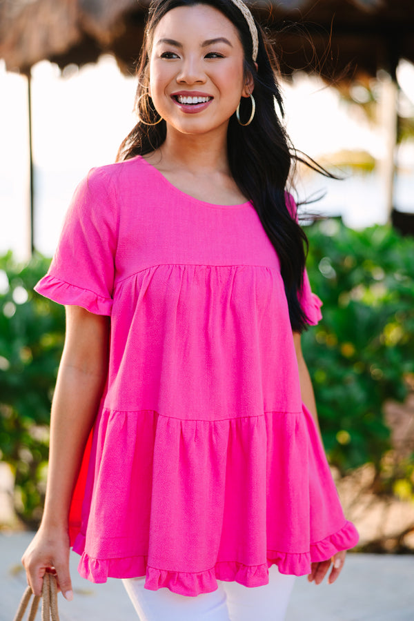 All Eyes On Me Fuchsia Pink Linen Babydoll Top – Shop the Mint