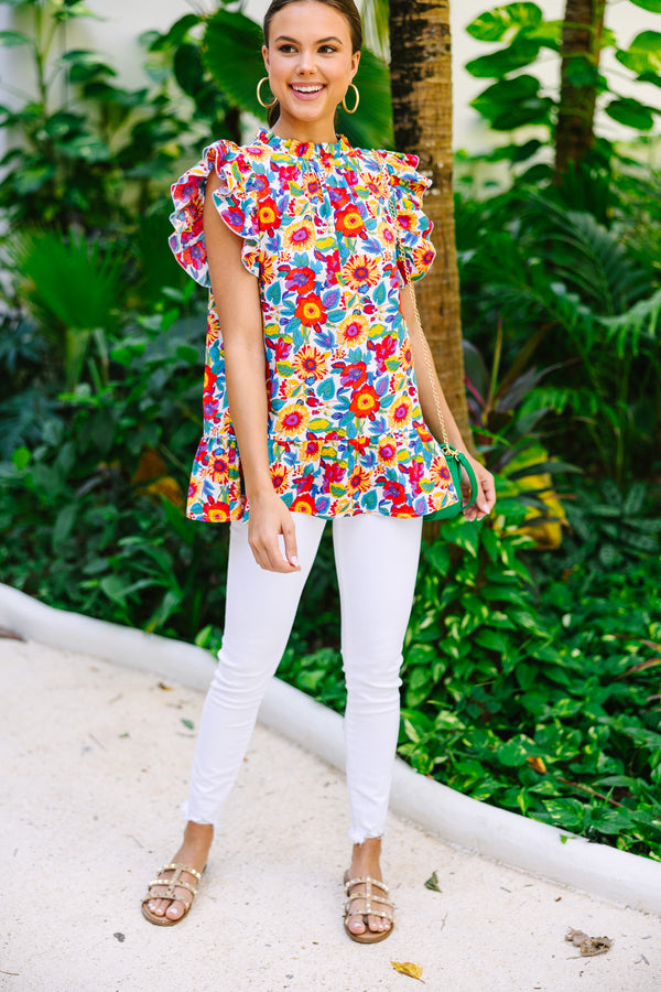 Bold Moves White Floral Blouse