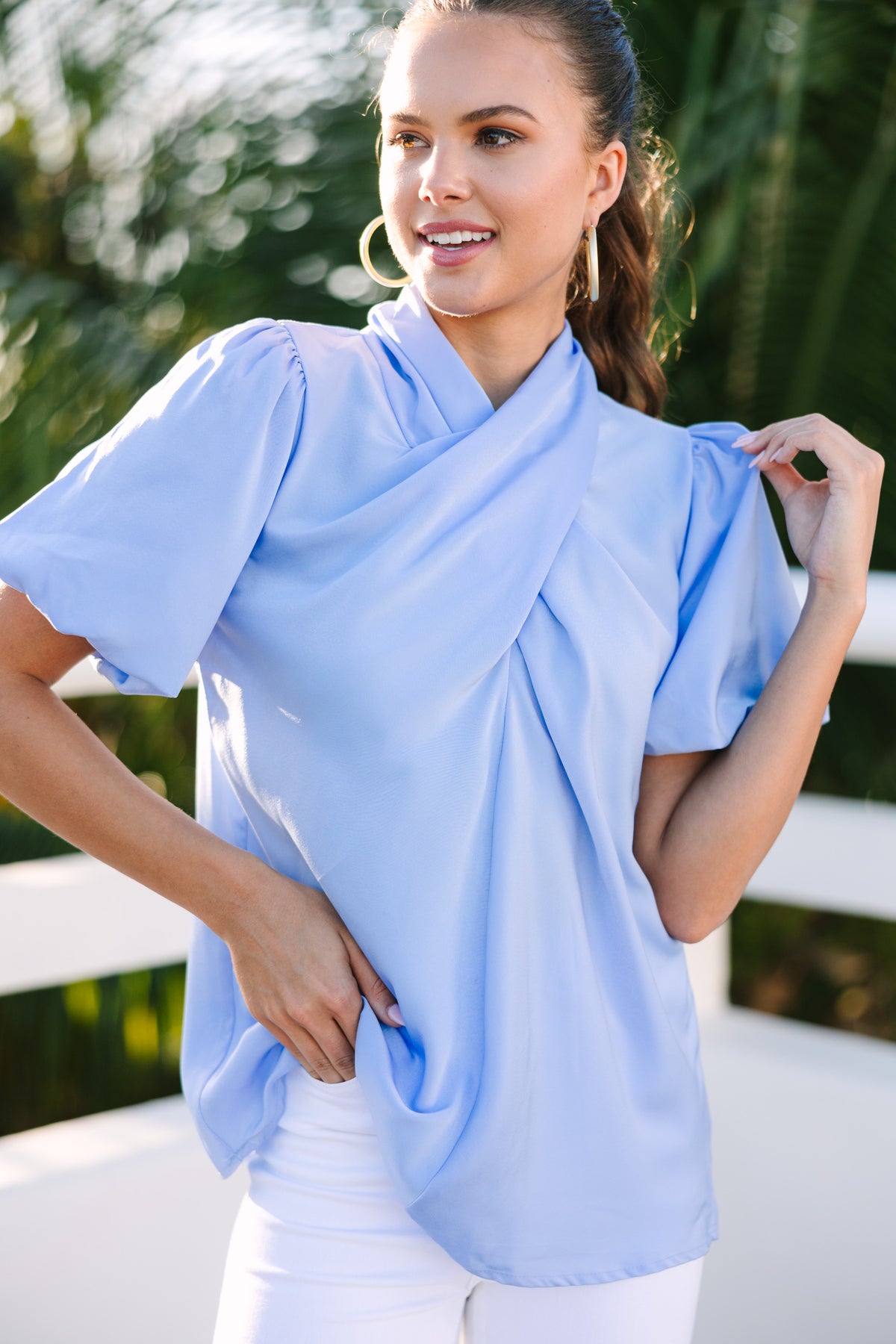 Tell Me More Light Blue Satin Blouse – Shop the Mint