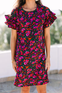 What A Vision Black Floral Ruffled Dress