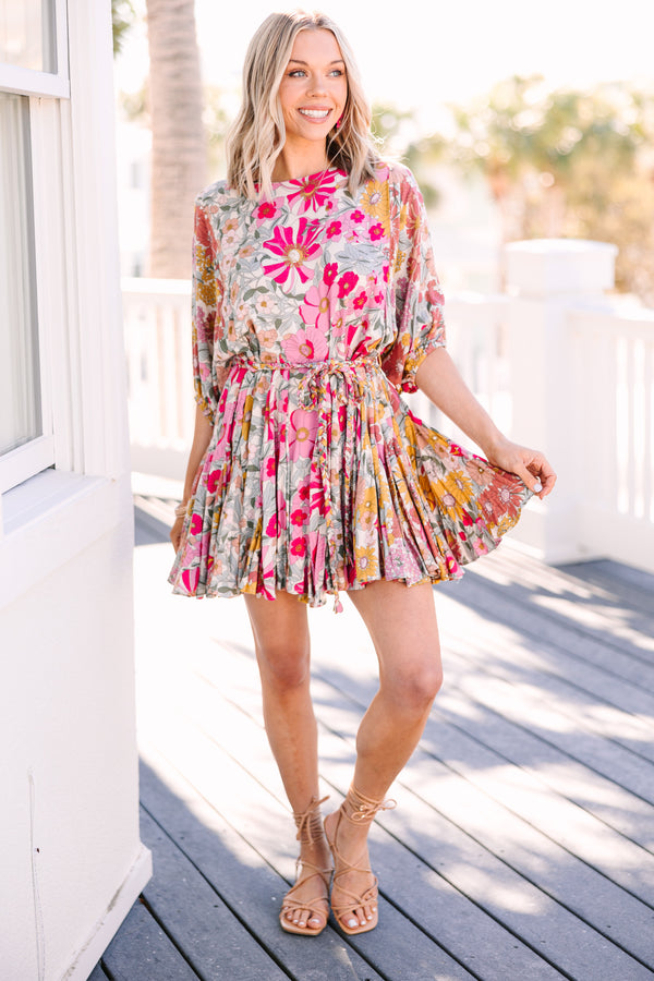 floral dress pink boutique Bella Pink Floral Tiered Ruffle Midi Dress