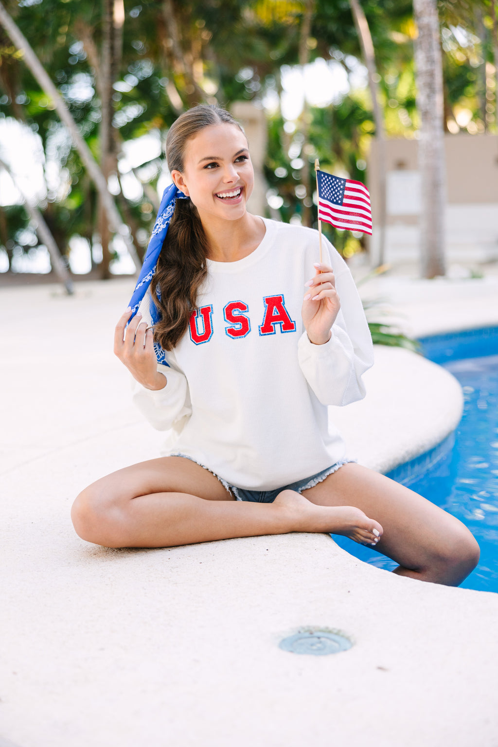 USA Patriotic White Varsity Corded Sweatshirt – Shop the Mint