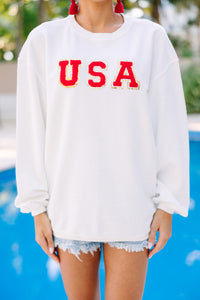 USA White Varsity Corded Sweatshirt