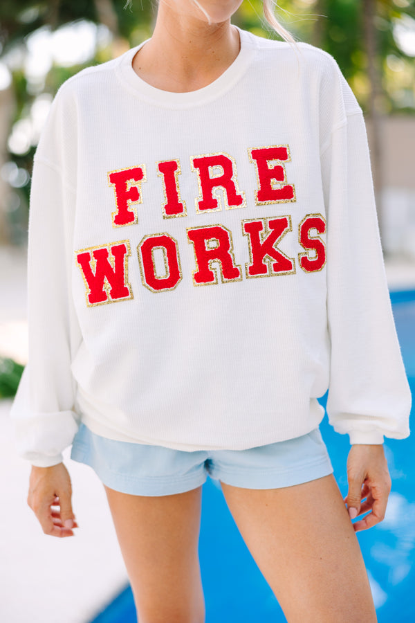 Fireworks White Varsity Corded Sweatshirt