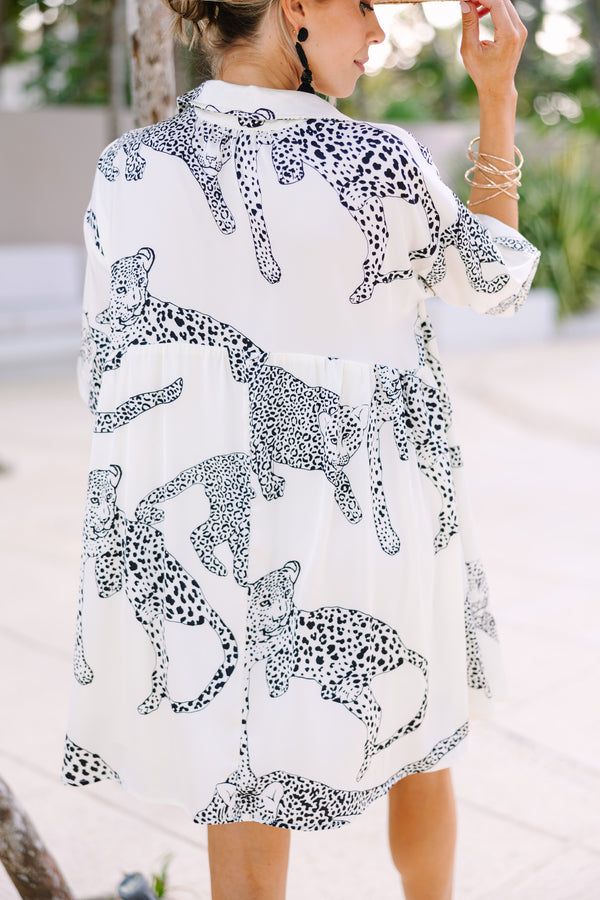 Good Ideas Cream White Leopard Print Babydoll Dress