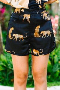 Take You Out Black Leopard Shorts