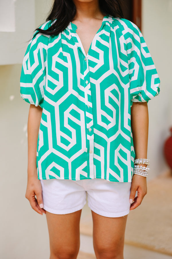 Always On Your Side Green Abstract Blouse