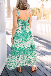 Green Ditsy Floral Underwire Draped Midi Dress