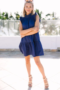 What Dreams Are Made Of Navy Blue Ruffled Dress
