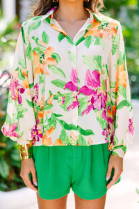 Doing It All Ivory White Floral Blouse