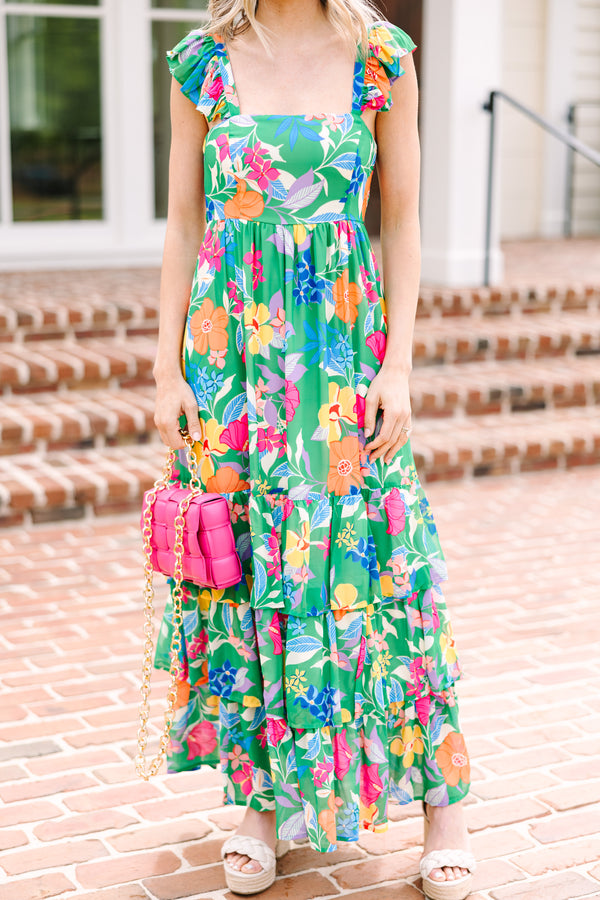 Let's Get Away Kelly Green Floral Maxi Dress