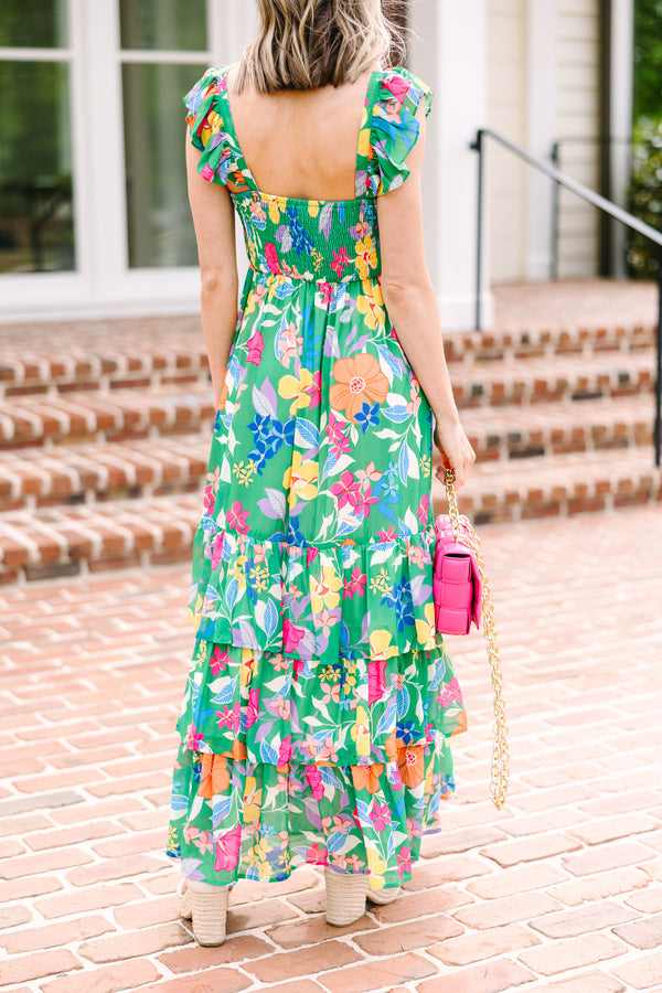 Let's Get Away Kelly Green Floral Maxi Dress