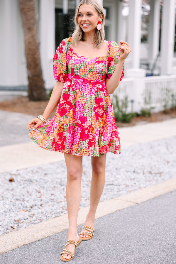 No Questions Asked Pink Floral Babydoll Mini Dress