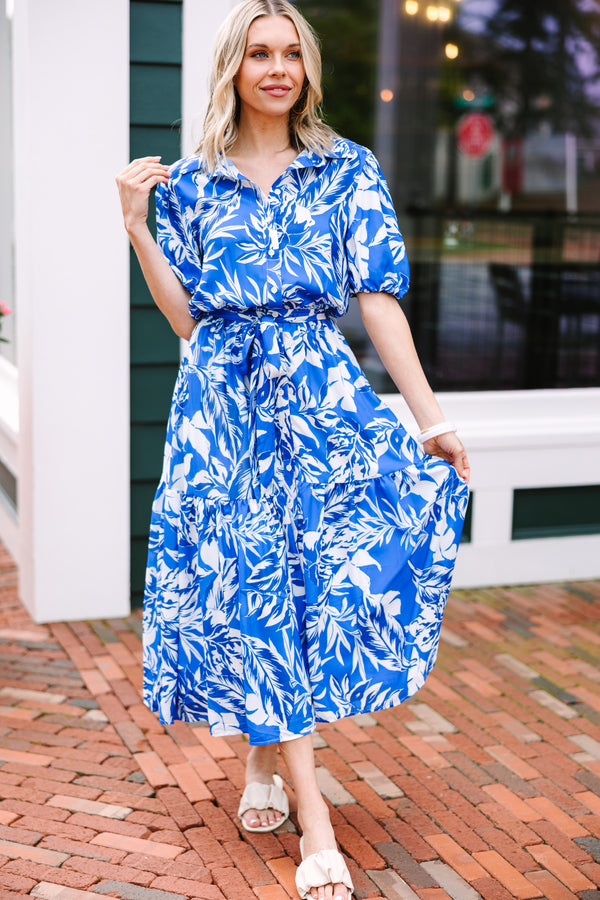 Floral Print Floral Midi Dress Boutique Living For You Royal Blue