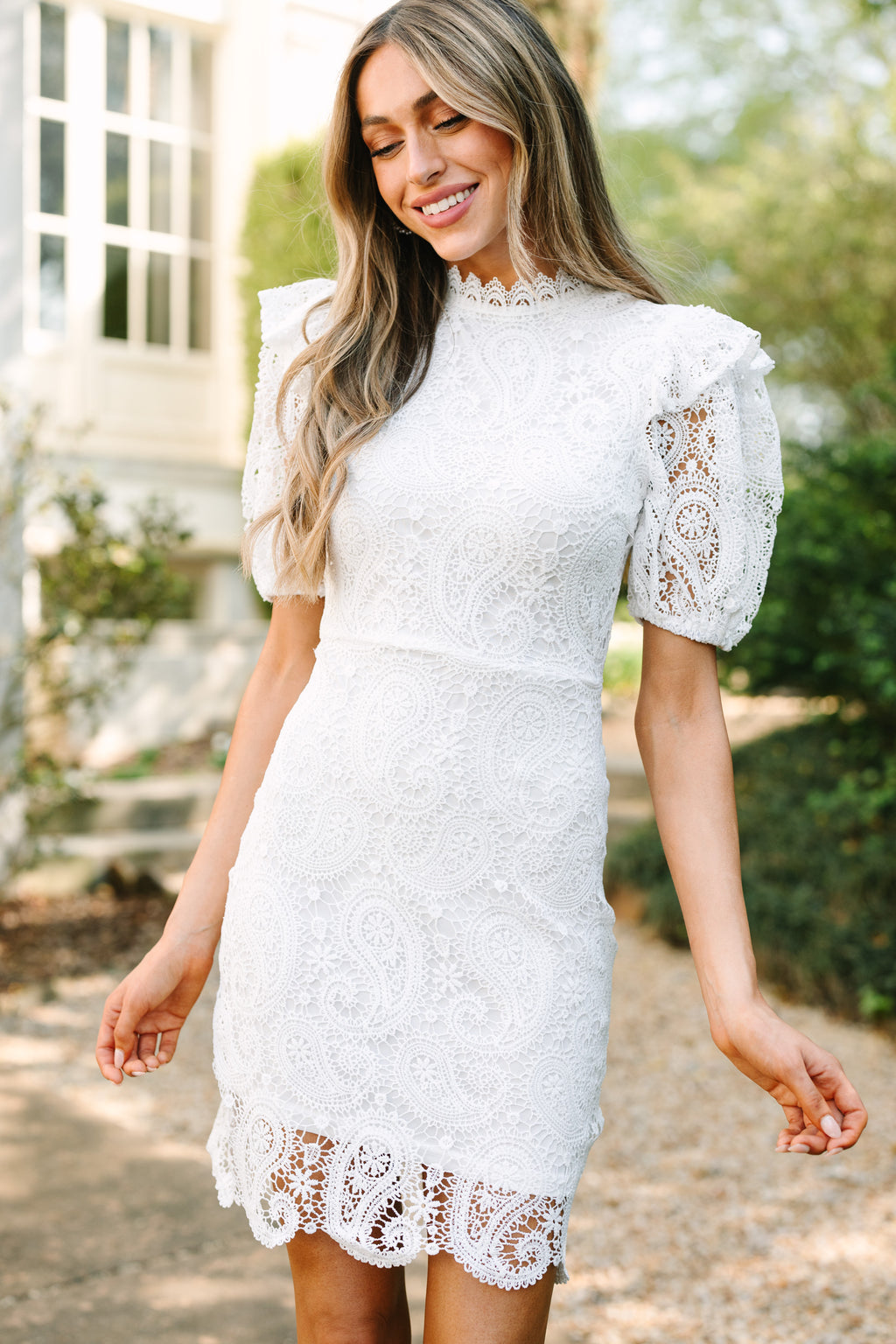 White Lace Fitted Dress