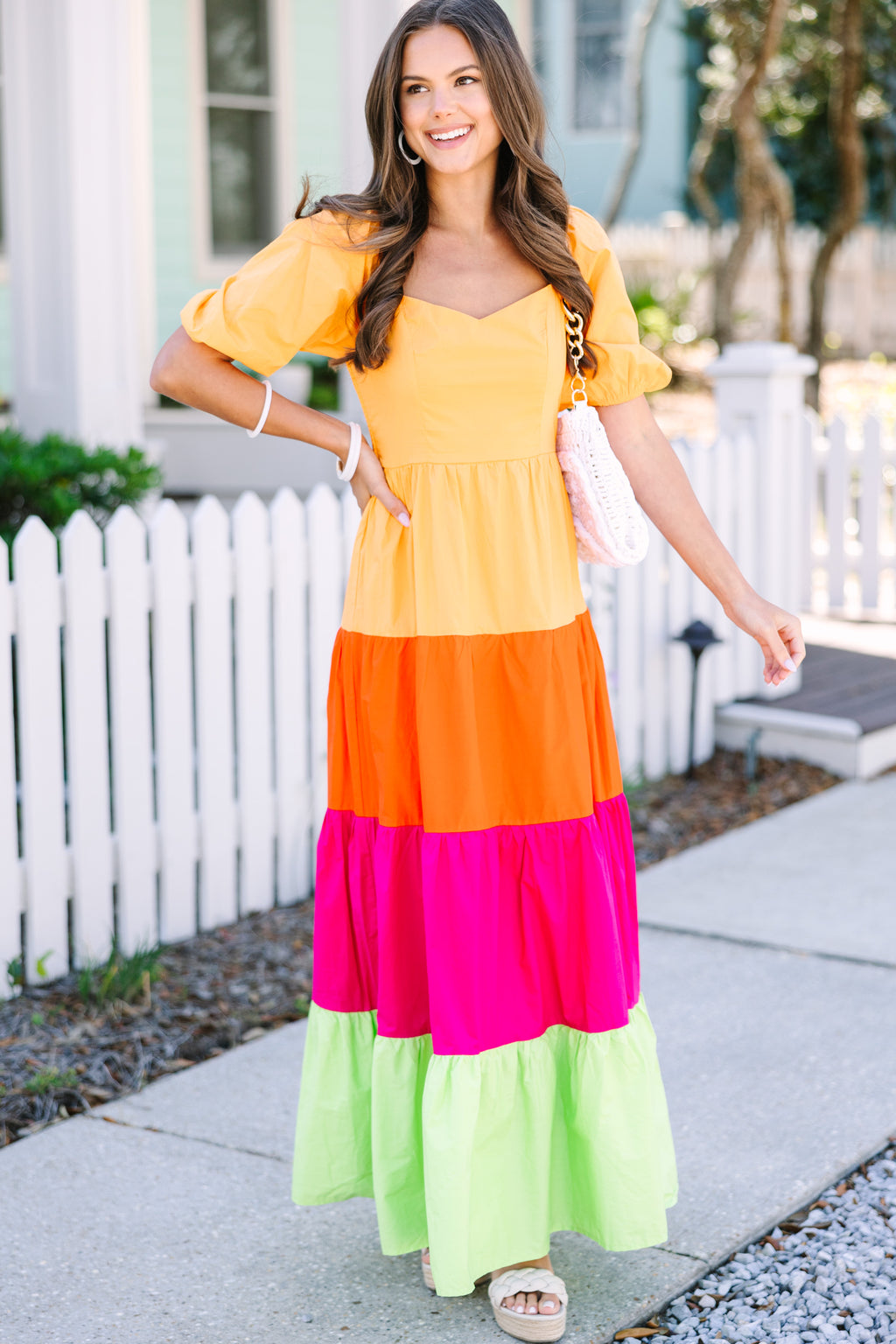 Tiered Colorblock Maxi Dress by Wishlist - Brick Orange Combo