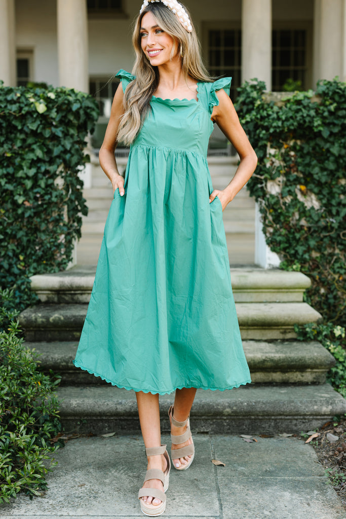 Doing It All Green Ruffled Midi Dress – Shop the Mint