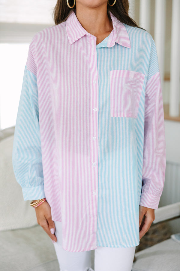 Catch You Later Pink Striped Button Down Top