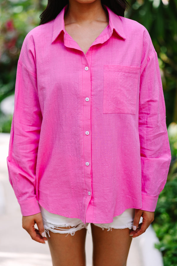 Keep You Posted Hot Pink Button Down Top