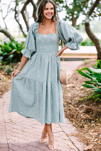 Always With You Sage Green Embroidered Midi Dress