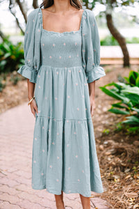 Always With You Sage Green Embroidered Midi Dress