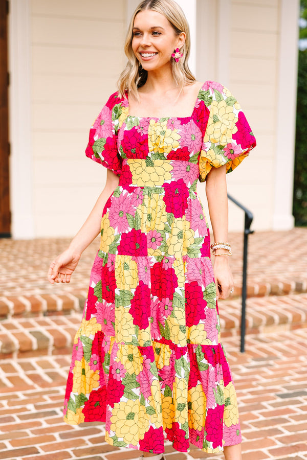 fuchsia floral midi dress Women's Simply The Vibe Midi Dress, Pink