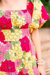 All On Your Own Fuchsia Pink Floral Midi Dress
