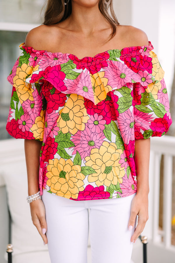Back To Good Fuchsia Pink Floral Blouse