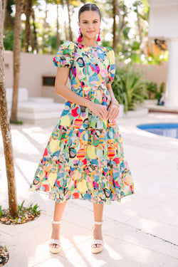 All The Fun Yellow Multi Abstract Midi Dress – Shop the Mint