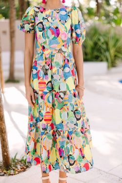All The Fun Yellow Multi Abstract Midi Dress – Shop the Mint