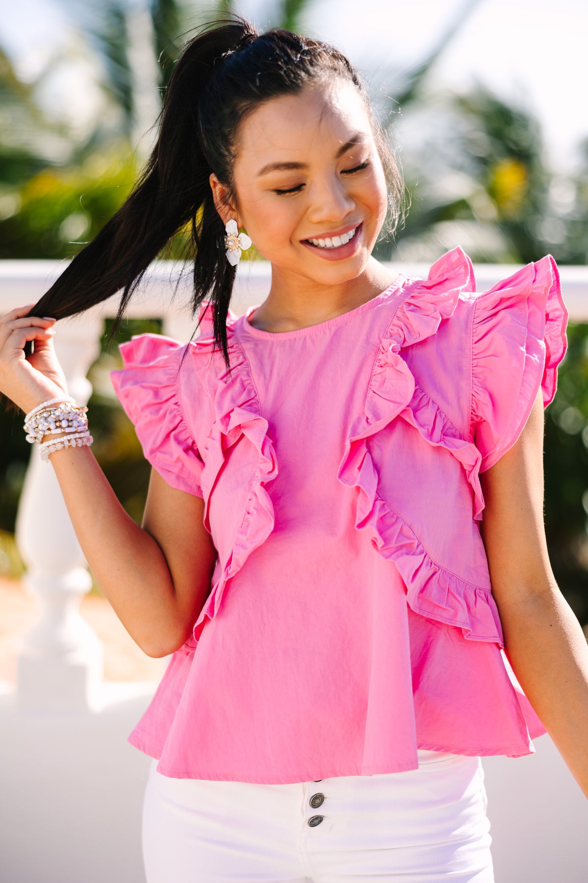 Here For You Pink Ruffled Top – Shop the Mint