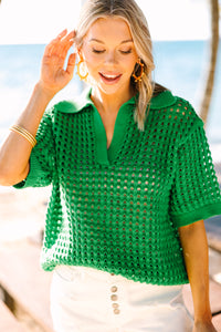 bright green loose knit short sleeve sweater