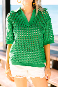 bright green loose knit short sleeve sweater